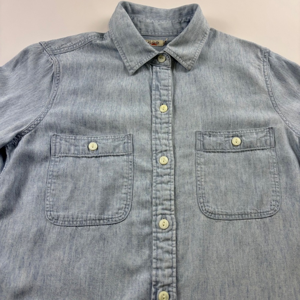 Faherty Brand Light Indigo Tencel Linen Button Down Shirt Womens XS Long Sleeve - Picture 2 of 8